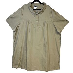 NEW Ulla Popken Khaki Shirt Dress 1/2 Button Up Short Sleeve Collared 32/34